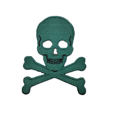 Green Skull Custom Embroidery Patches Merrow Border Iron On Embroidered Patches
