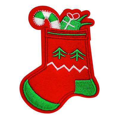 Christmas Gift Socks Custom Embroidered Patches Washable Felt Fabric Iron On Backing