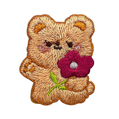 Carton Bear Embroidery Patches Pandone Colors Gold Cotton Thread Custom Embroidered Patch