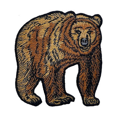 Brown Bear Custom Embroidery Patch Iron On Backing Embroidered Border For Jacket Bags