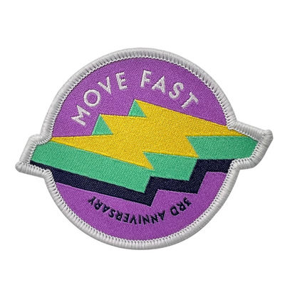 Purple Lighting Stick On Custom Woven Patches For Jeans / Jackets / Garment