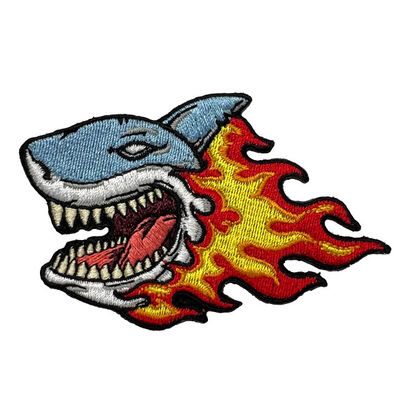 Eco Friendly Iron On Embroidery Patches Custom Shark Design For Jackets