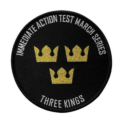 Custom 12C Crown Embroidery Woven Patches Iron On Merrow Border For Jacket