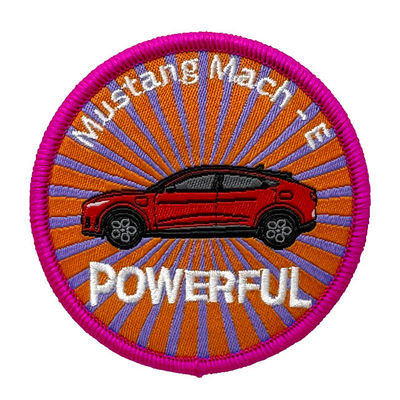 Car Pattern 5CM Radial Woven Patches Merrowed Border Iorn On Backing