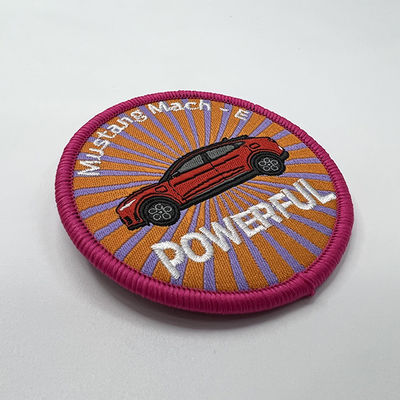 Car Pattern 5CM Radial Woven Patches Merrowed Border Iorn On Backing